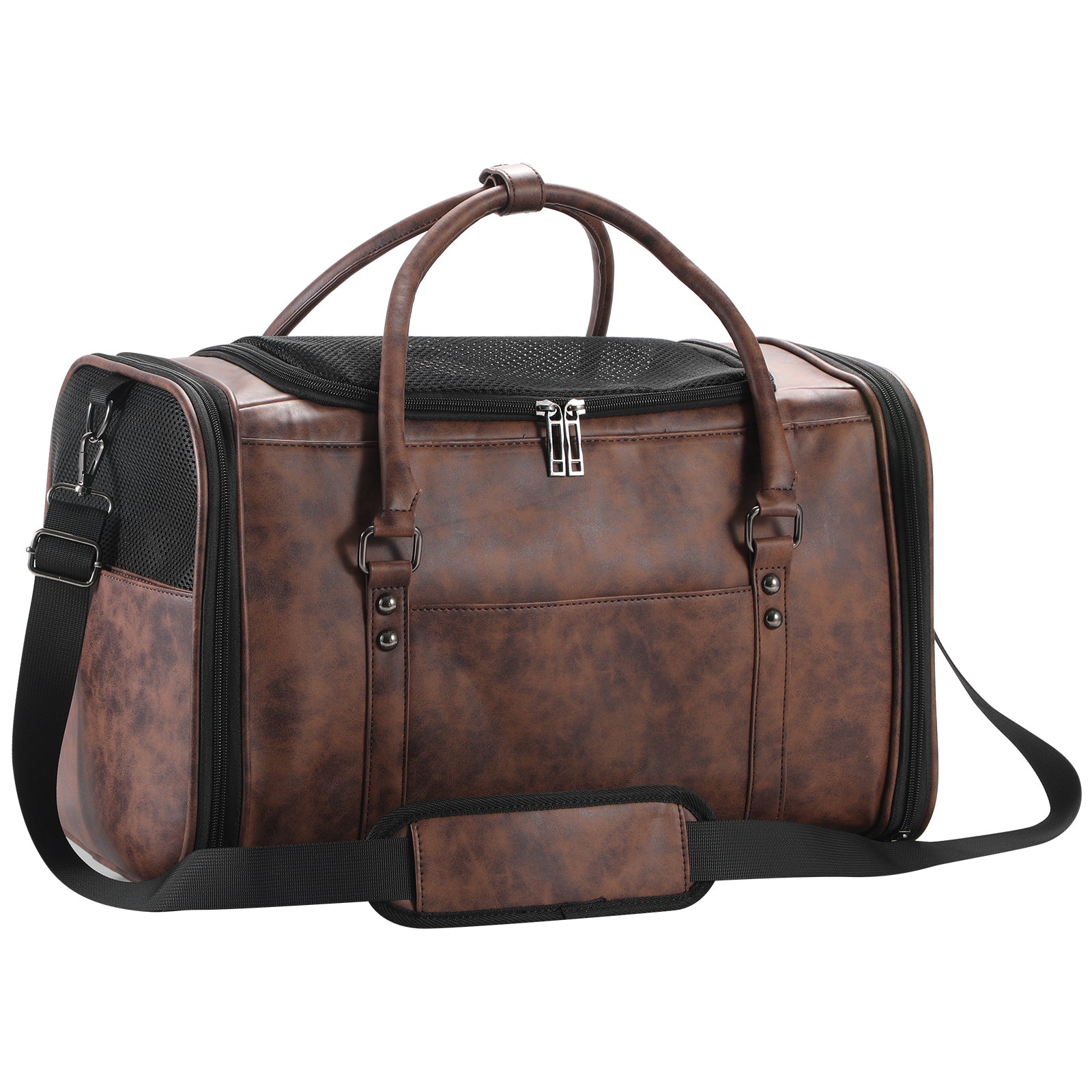 Stylish Leather Pet Carrier for Small Dogs and Cats Up to 15 lbs, Airline Approved Lightweight Travel Tote