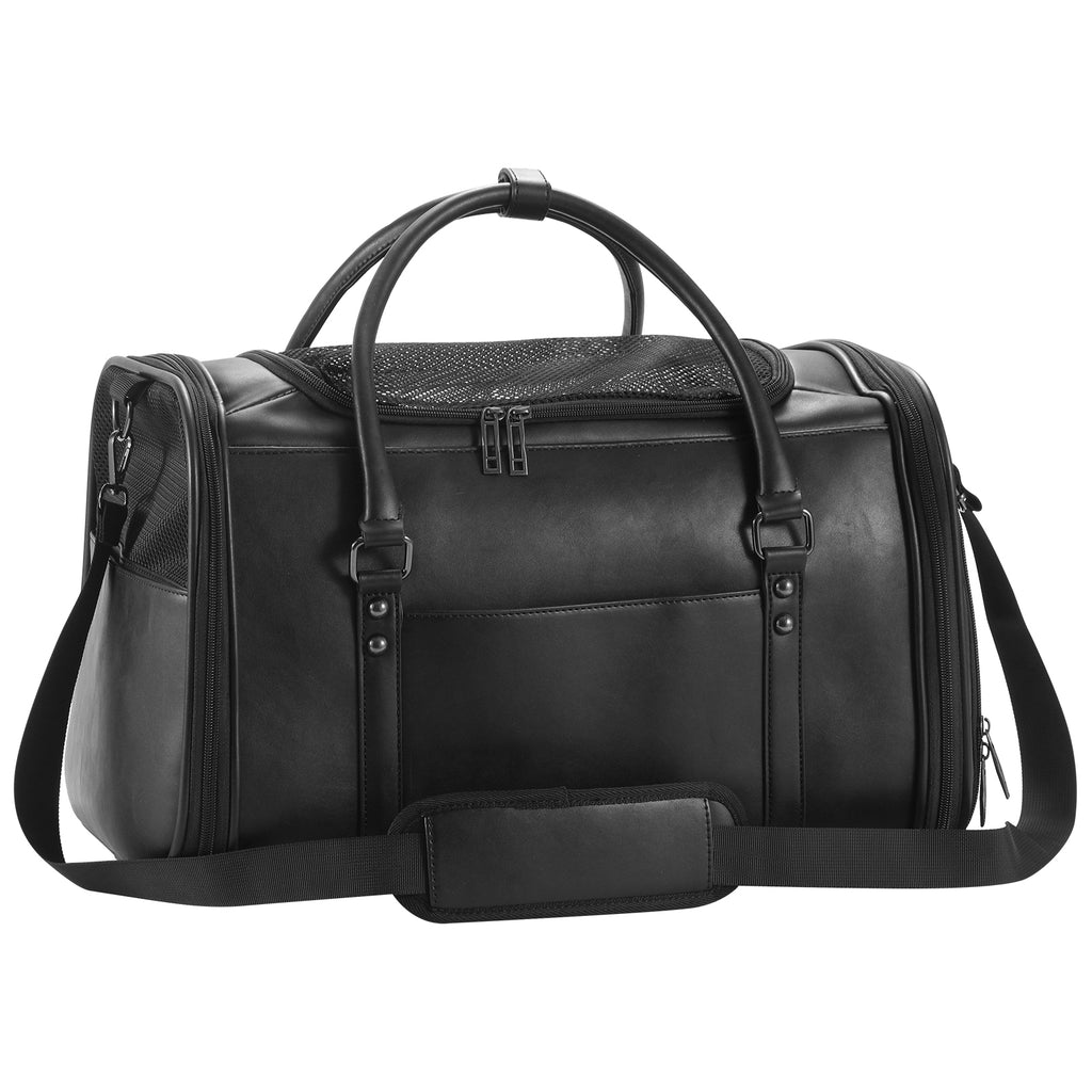 Stylish Leather Pet Carrier for Small Dogs and Cats Up to 15 lbs, Airline Approved Lightweight Travel Tote