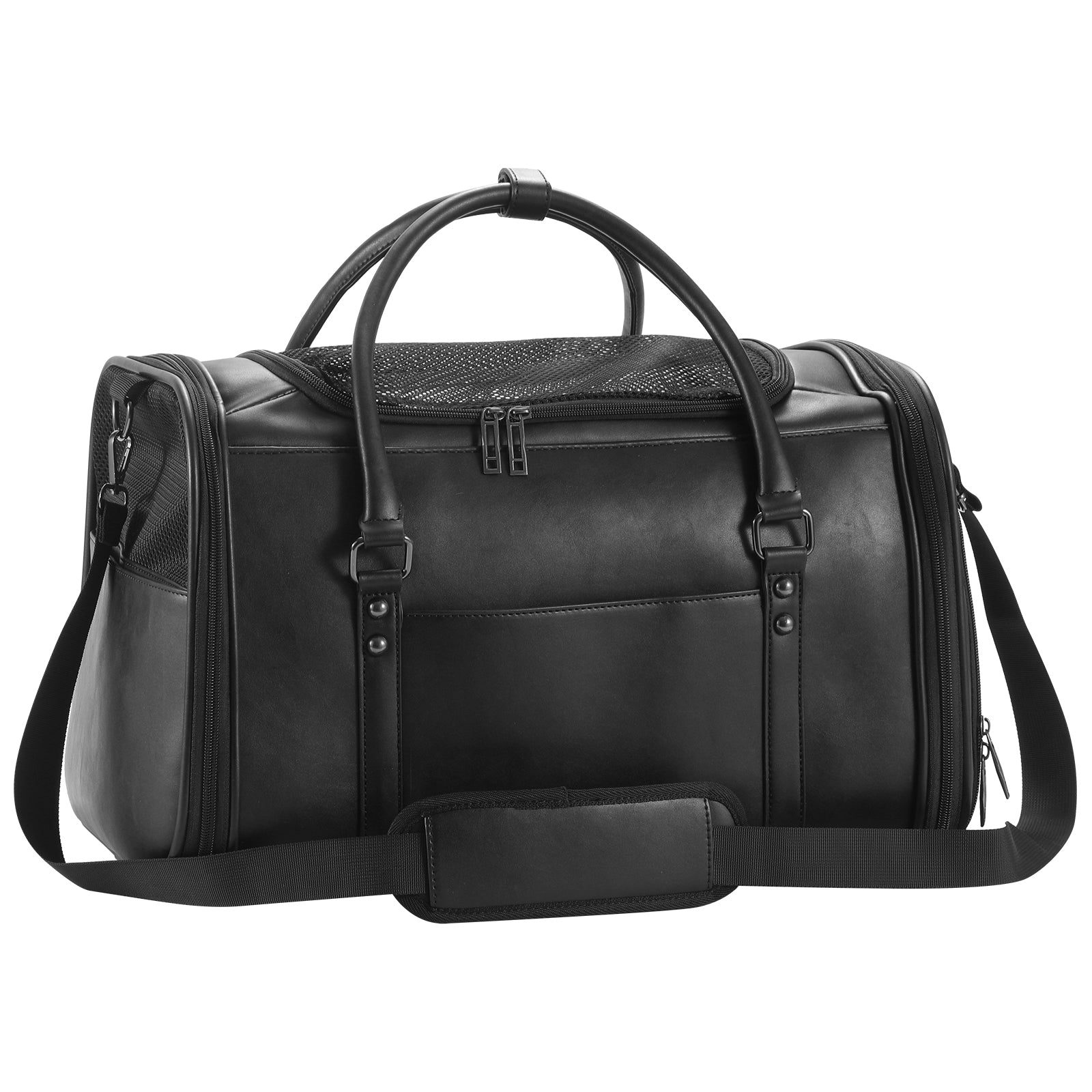 Stylish Leather Pet Carrier for Small Dogs and Cats Up to 15 lbs, Airline Approved Lightweight Travel Tote