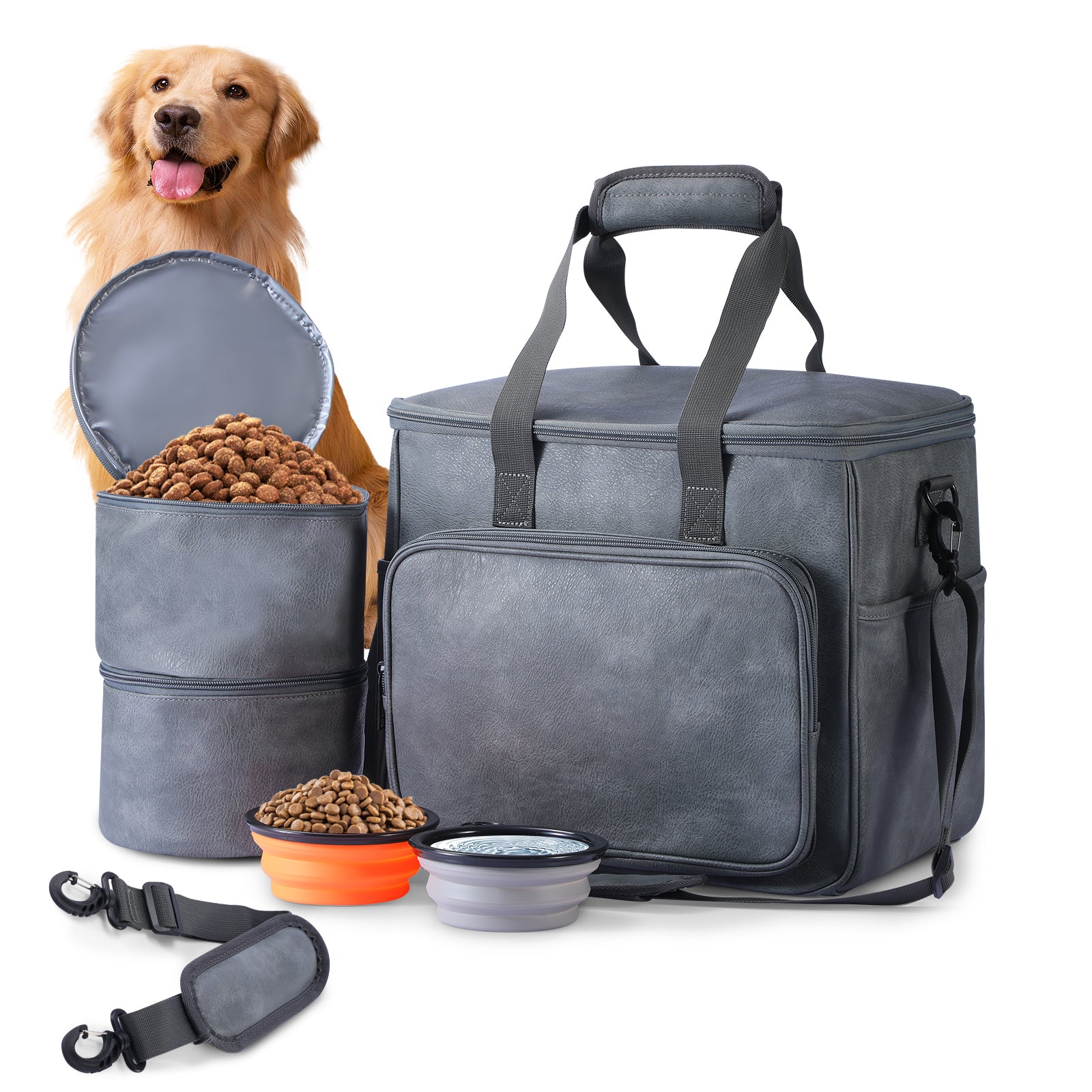 Dog Travel Bag, Leather Travel Pet Bag Set