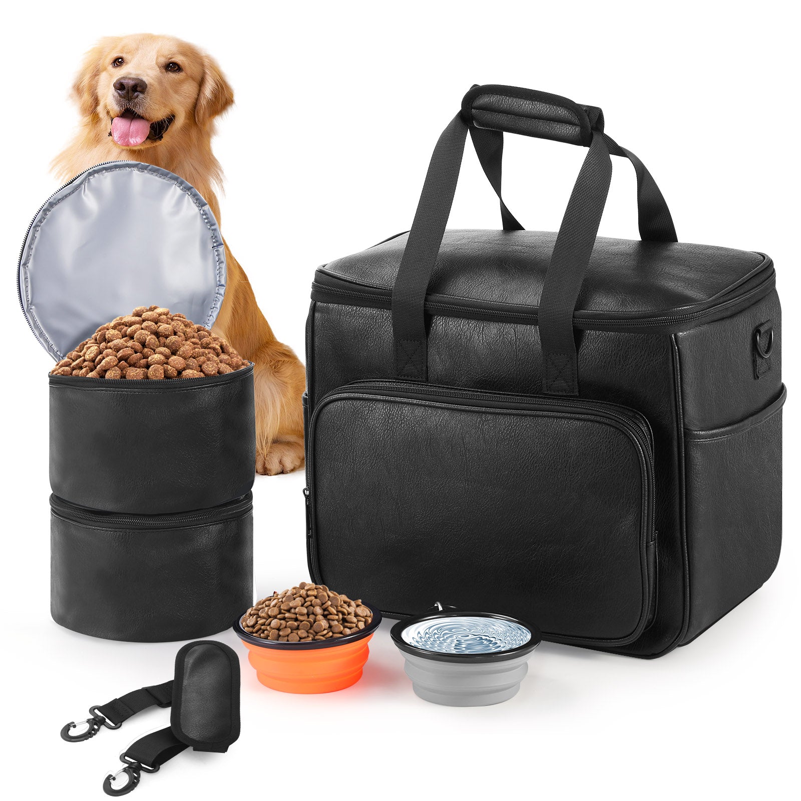 Dog Travel Bag, Leather Travel Pet Bag Set
