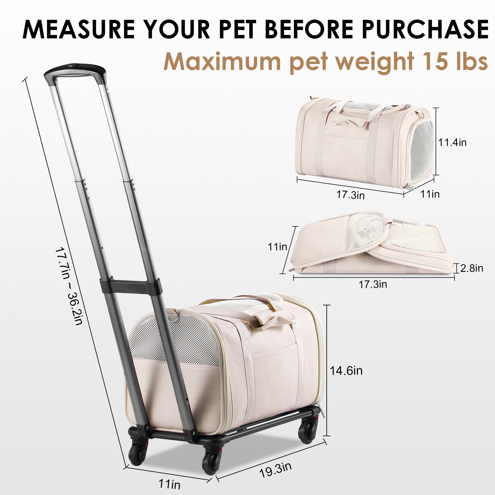 Pet Carrier with Wheels, Airline Approved Travel Bag