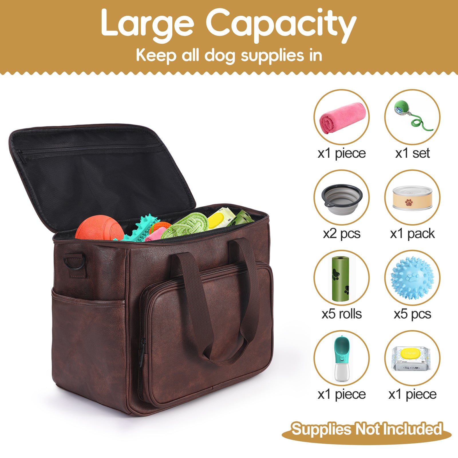 Dog Travel Bag, Leather Travel Pet Bag Set