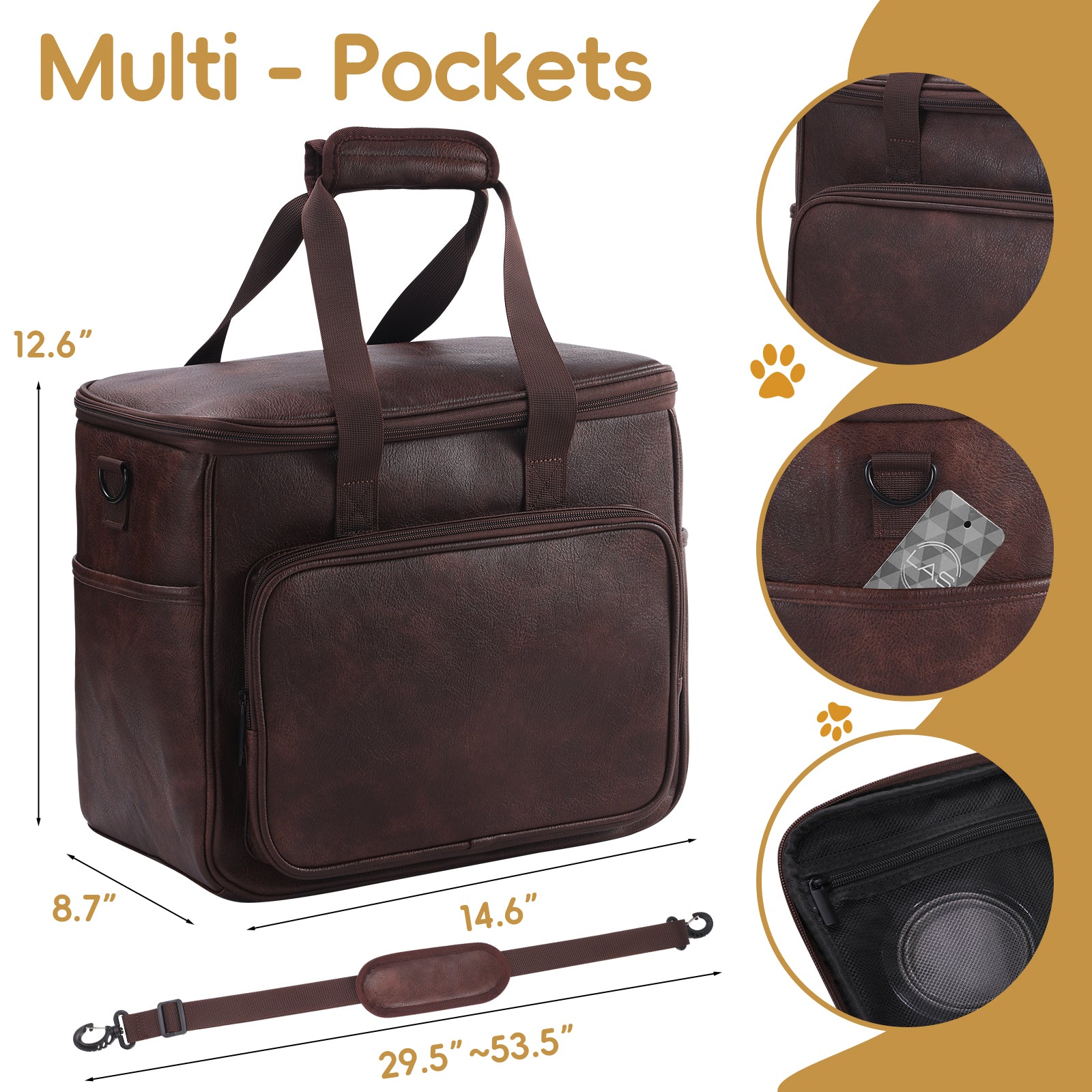 Dog Travel Bag, Leather Travel Pet Bag Set