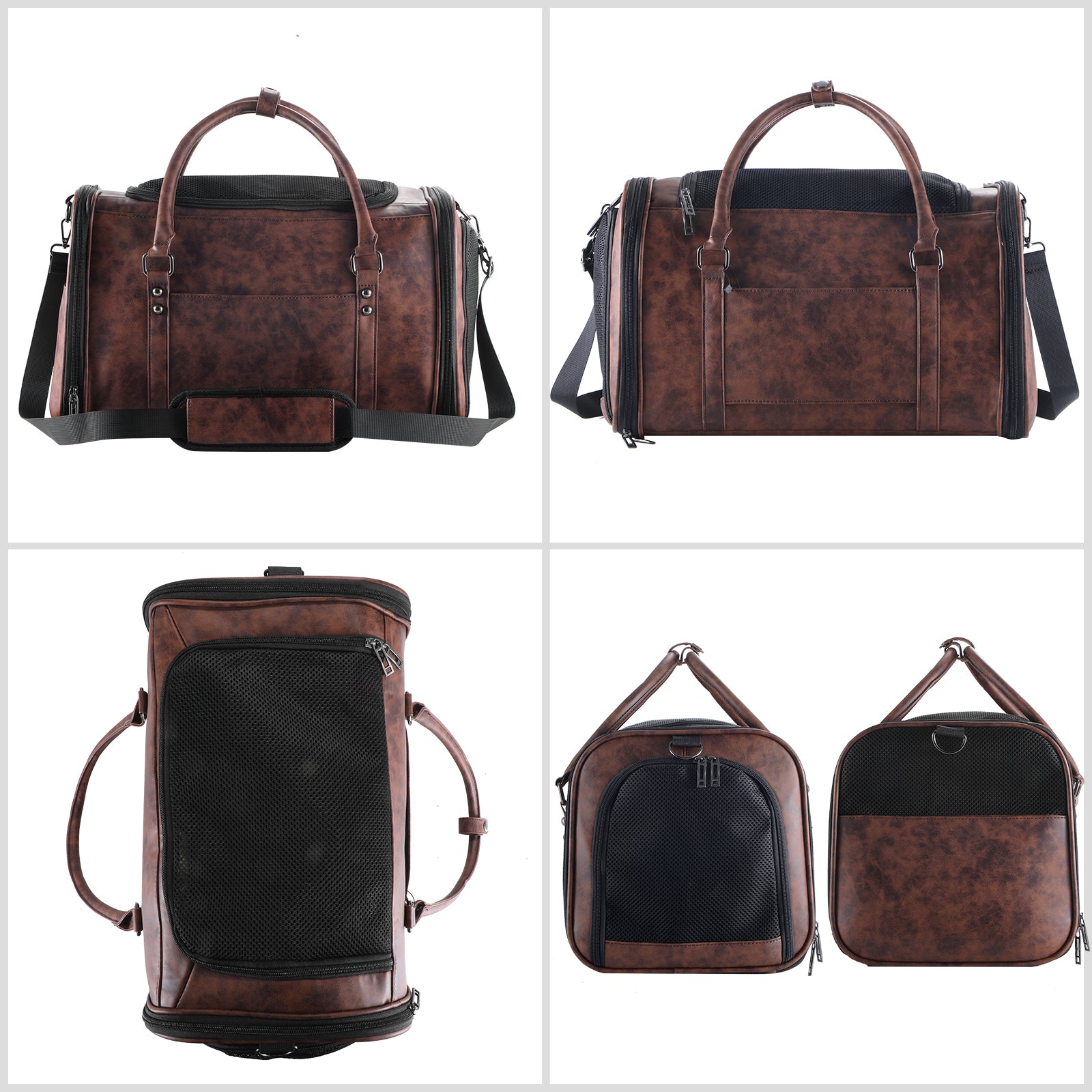 Stylish Leather Pet Carrier for Small Dogs and Cats Up to 15 lbs, Airline Approved Lightweight Travel Tote