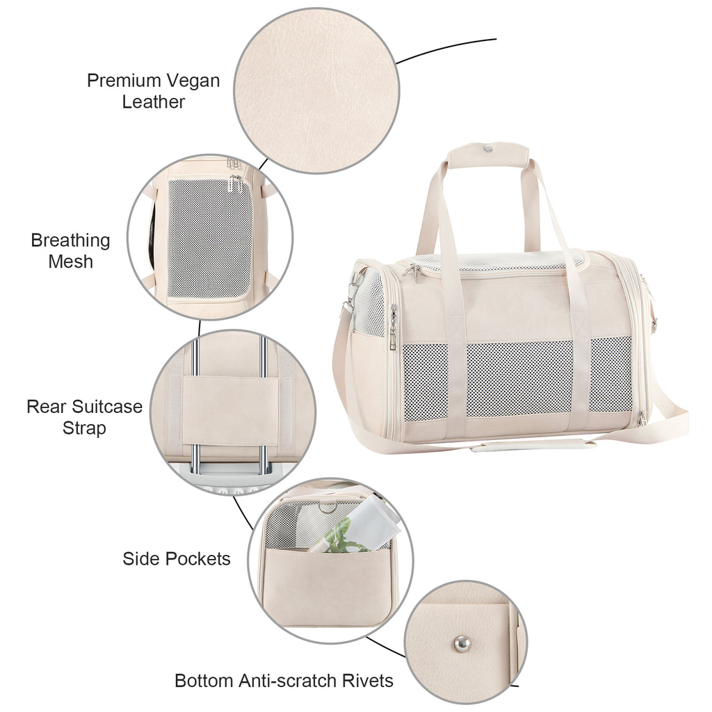 Fashion Leather Dog Carrier, Airline Approved Cat Carrier Soft Sided Pet Bag Carrier Purse