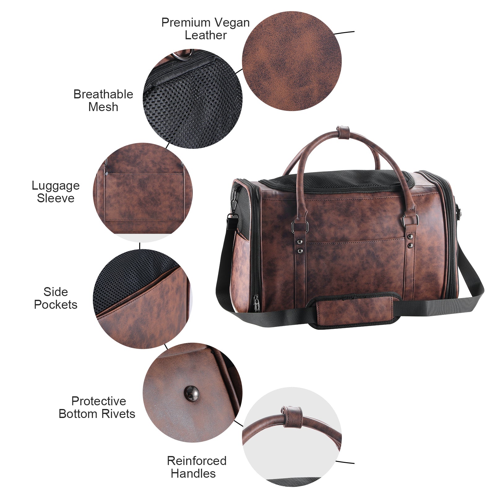 Stylish Leather Pet Carrier for Small Dogs and Cats Up to 15 lbs, Airline Approved Lightweight Travel Tote