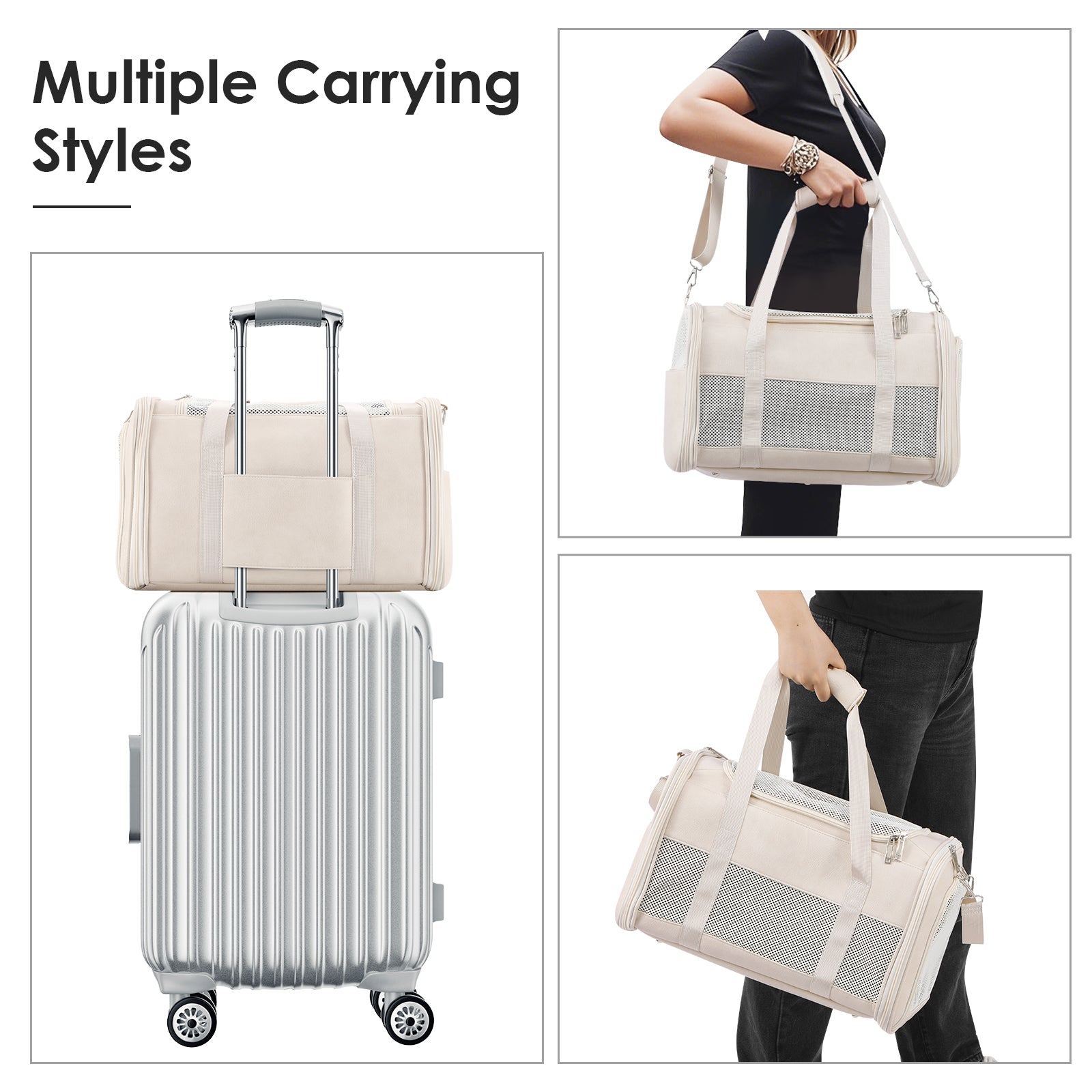 Fashion Leather Dog Carrier, Airline Approved Cat Carrier Soft Sided Pet Bag Carrier Purse