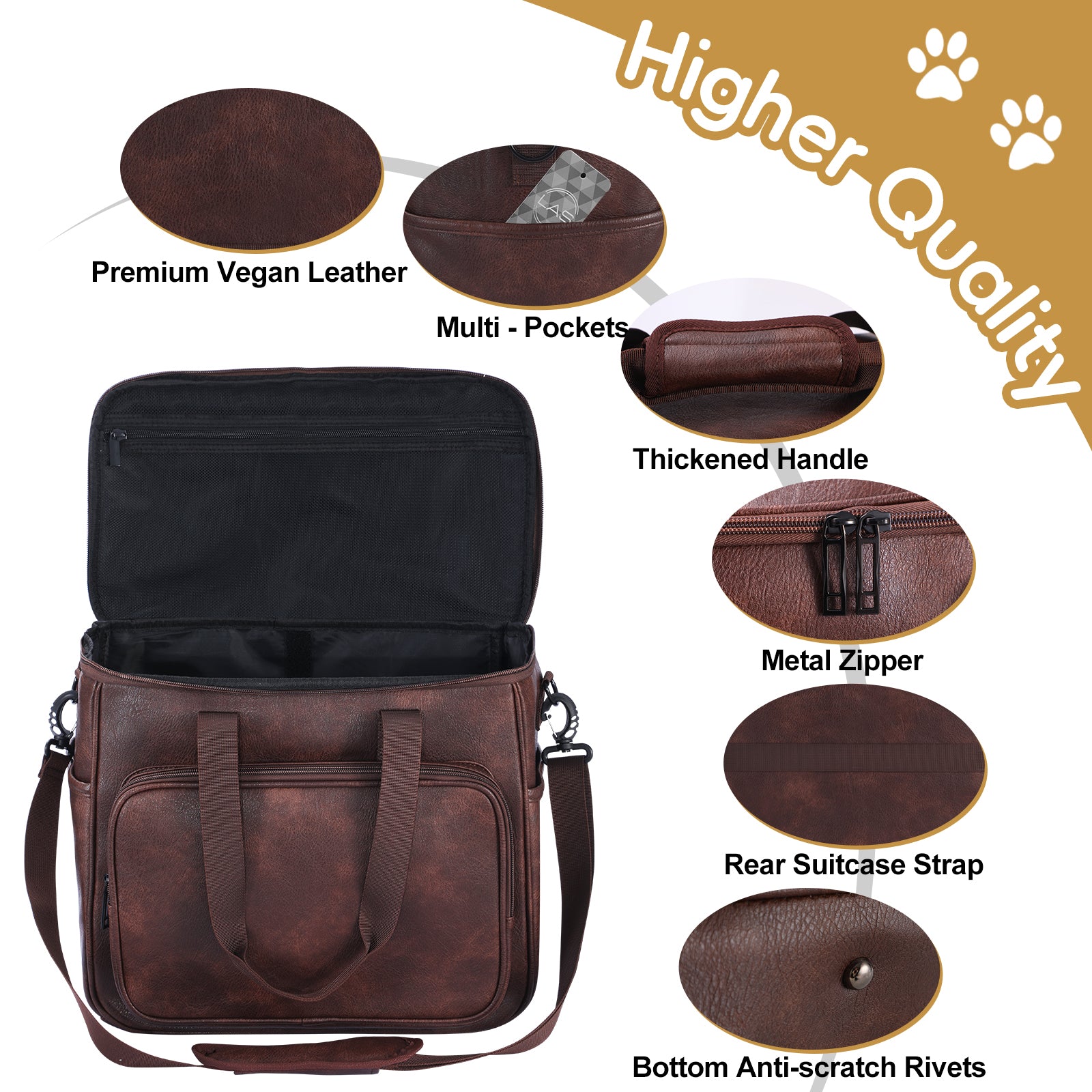 Dog Travel Bag, Leather Travel Pet Bag Set