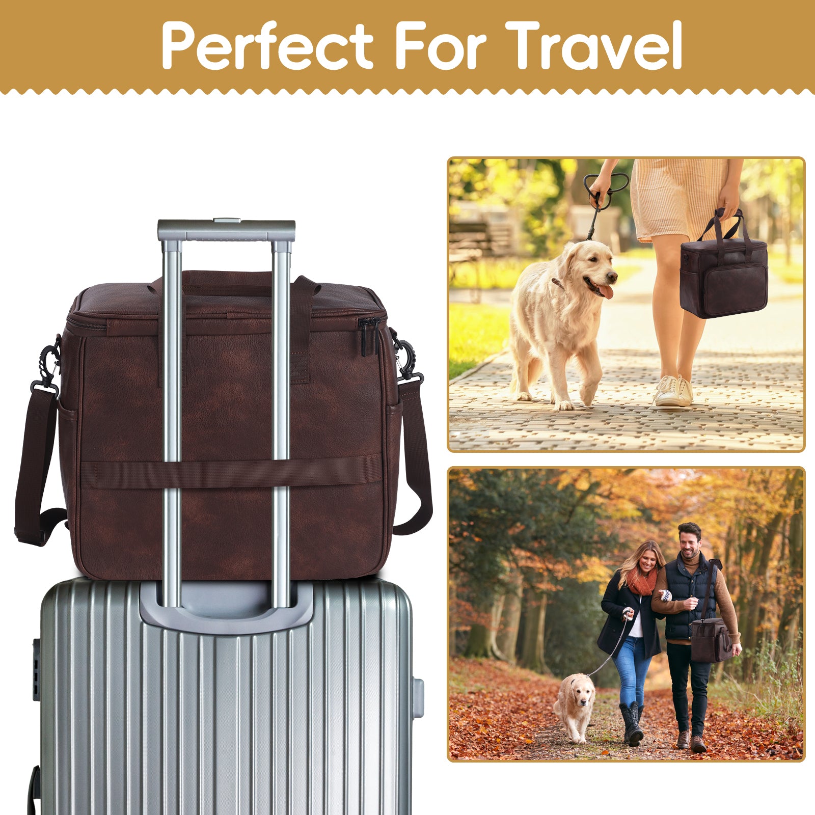 Dog Travel Bag, Leather Travel Pet Bag Set