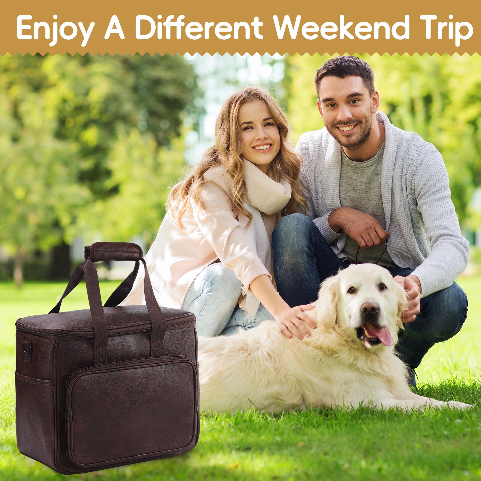 Dog Travel Bag, Leather Travel Pet Bag Set